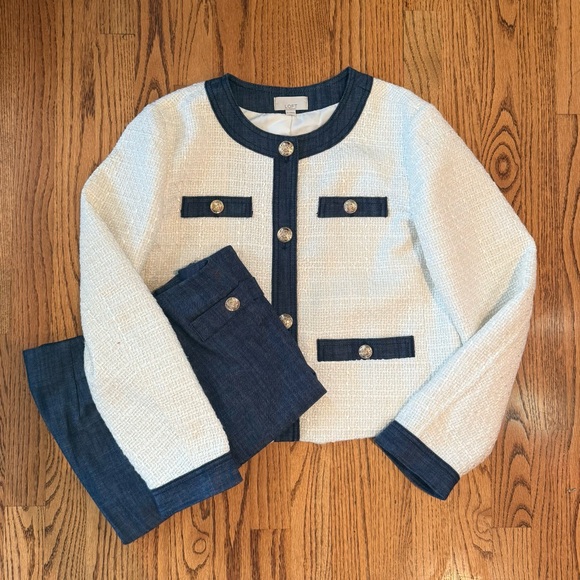 Loft Denim & Tweed Suit Set Lady Jacket M & Pants 8 EUC - Picture 4 of 8